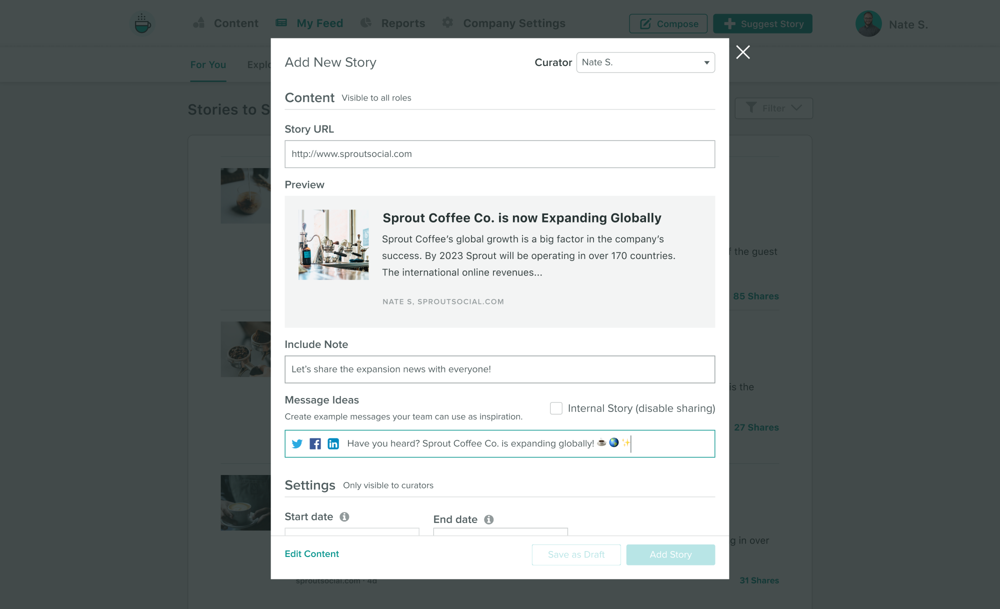 Sprout Social's Employee Advocacy solution