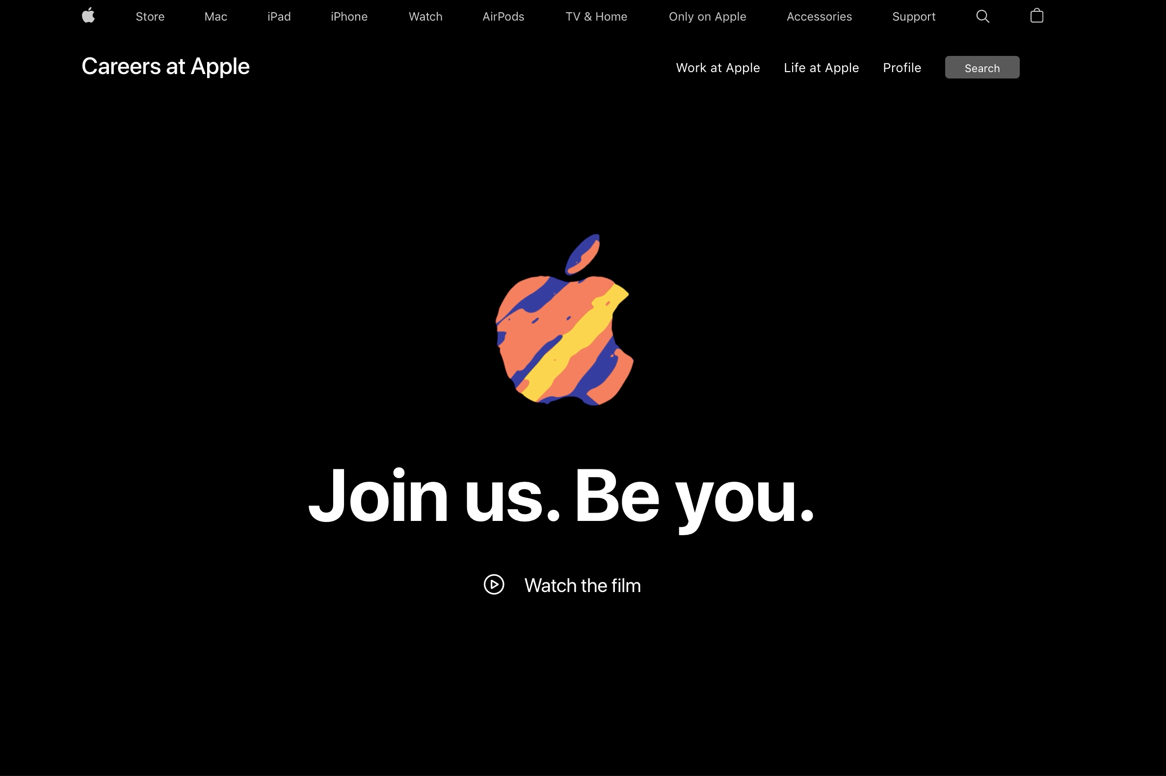 A screenshot of the career page on Apple's website.