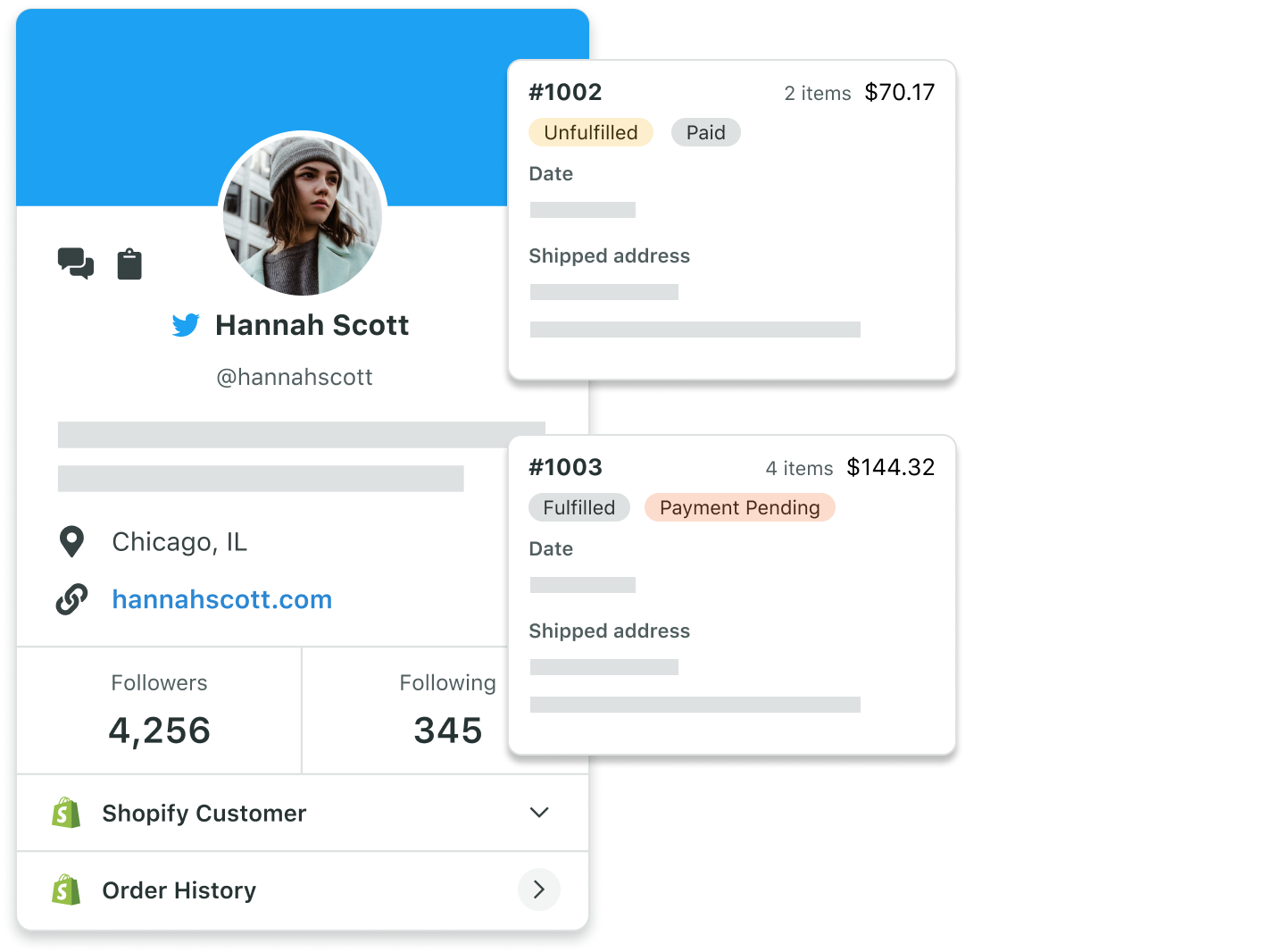 Offer more personalized responses with Sprout’s Contact Profile Views, which provide helpful message context including detailed order information and full purchase history.